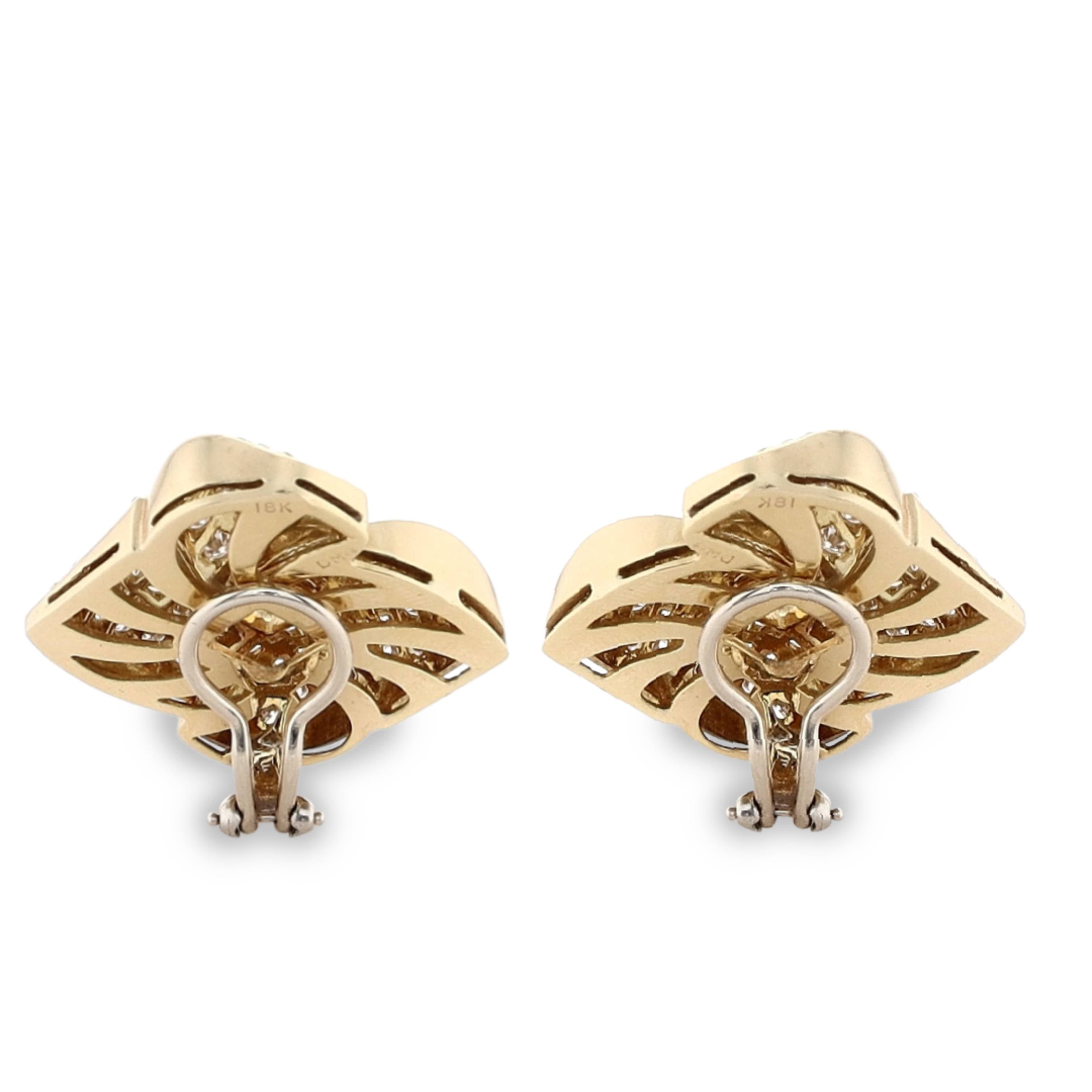 Antique 18k Yellow Gold Pave Diamond Knot Style Clip-On Earrings for Women