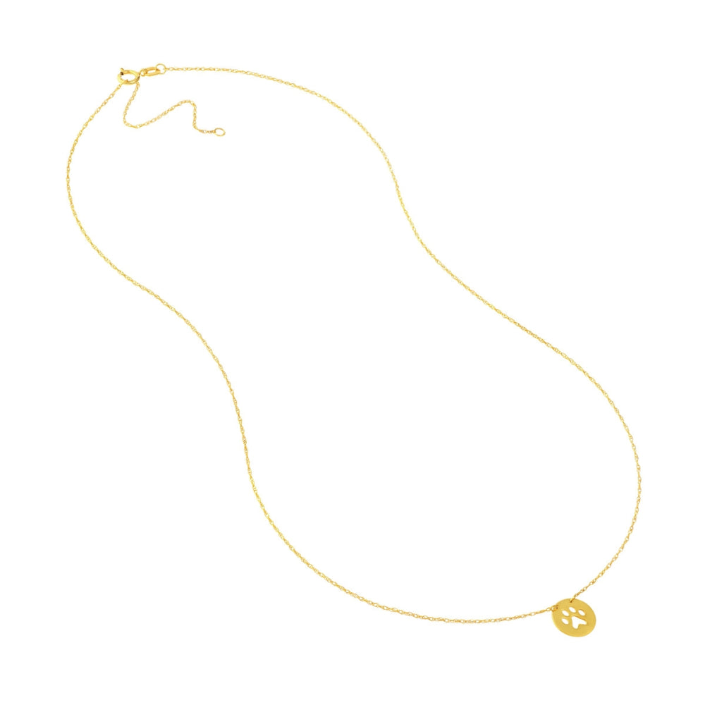 14k Yellow Gold Miniature Paw - Print Pendant with 18 - Inch Adjustable Chain, Ideal for Dog Lovers