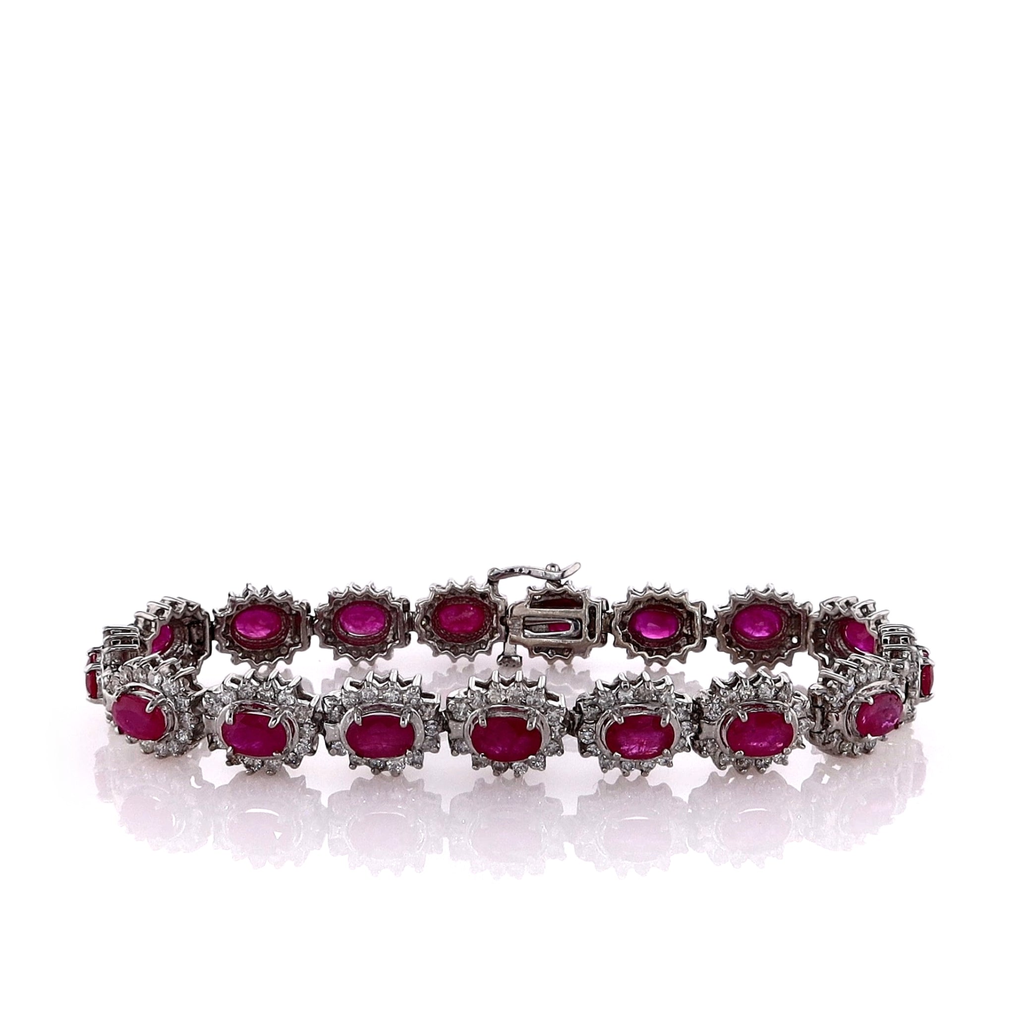 Stunning 14K White Gold 7.5-Inch Ruby and Diamond Bracelet