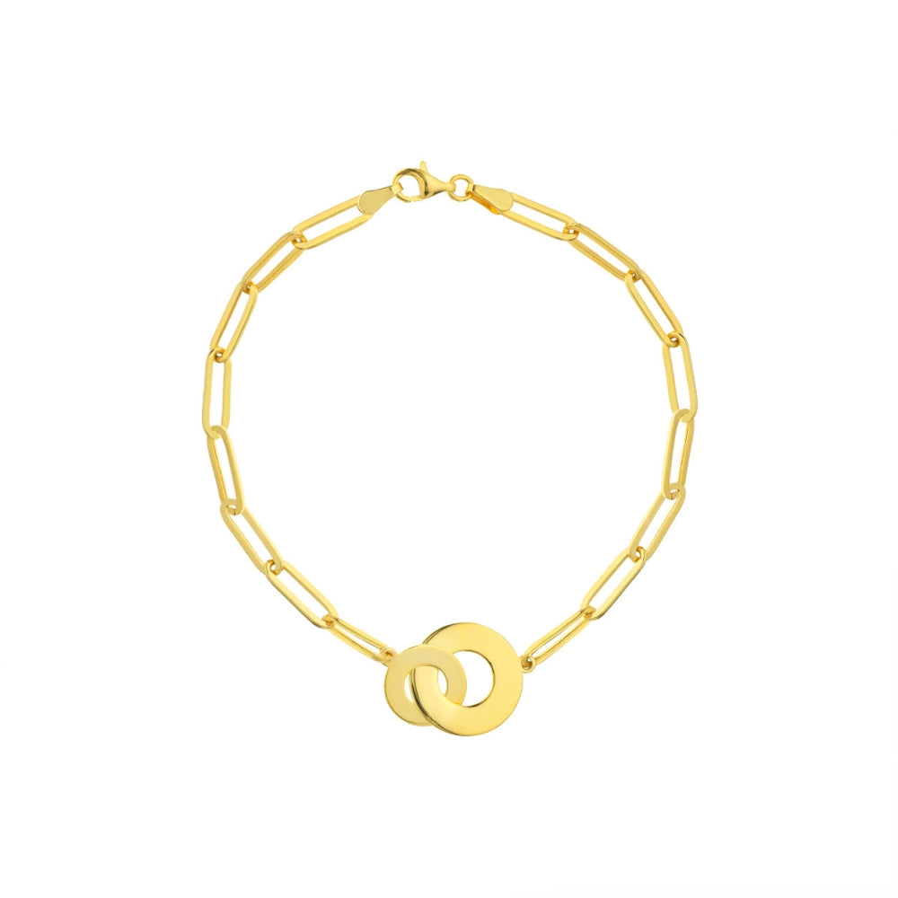 14k Gold Interlocked Disc and Paper Clip Design Chain Bracelet for a Bold Look