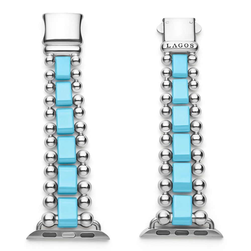Lagos Stylish Smart Caviar Blue Ceramic and Stainless Steel Apple Watch Bracelet Suitable for 38mm - 45mm Apple Watches