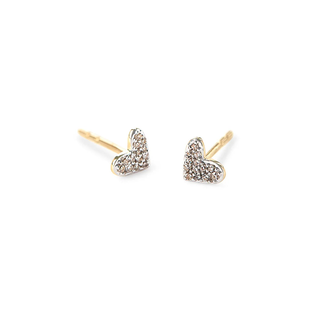 Kendra Scott Timeless 14k Yellow Gold Stud Earrings with White Diamonds in Heart Shape
