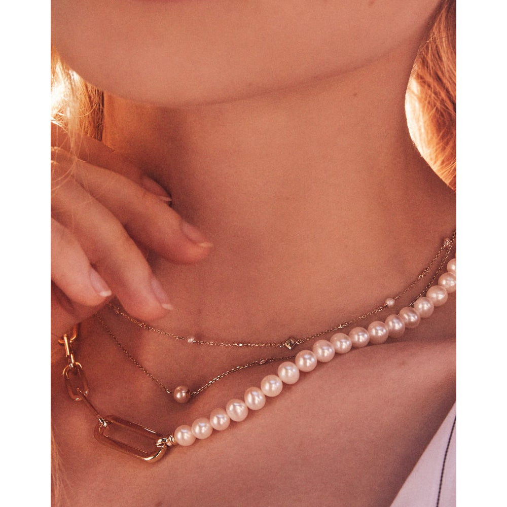 Kendra Scott 14k Yellow Gold Pearl Pendant Necklace with Asymmetrical Diamond Detail