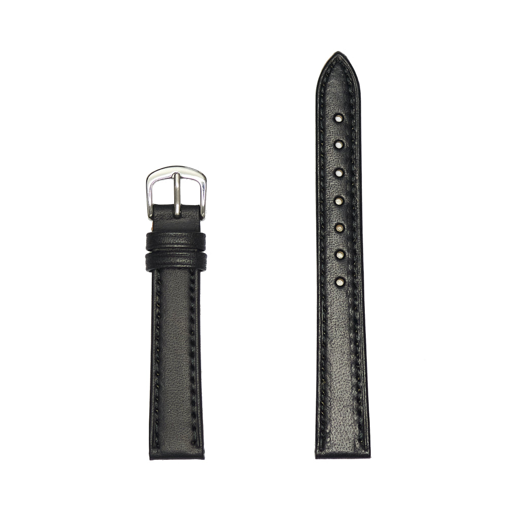 Black Men's Flat Genuine Smooth Leather Watch Band
