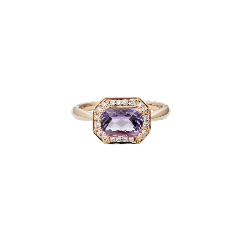 14K Gold Semi-Precious Cushion Cut Gemstone with 0.14ct Diamond Halo Ring