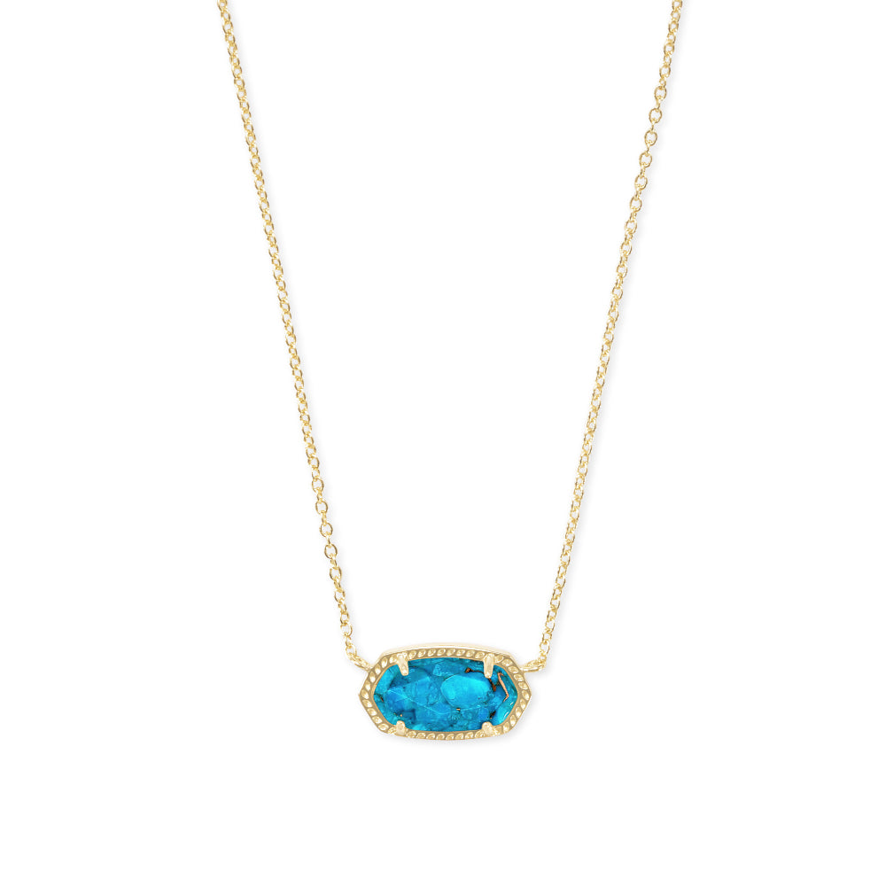 Kendra Scott's Exquisite Elisa Gold-Plated Pendant Necklace Featuring Bronze-Veined Turquoise Magnesite Stone