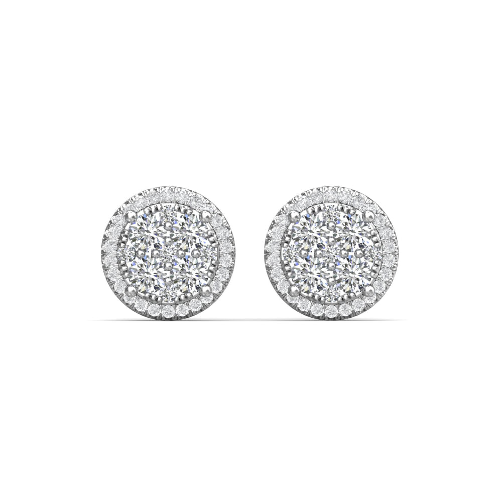14k White Gold Martin Flyer Diamond Cluster Halo Stud Earrings with 1.02ct