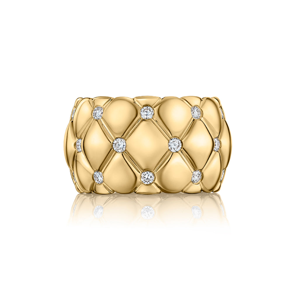 A. Jaffe 14k Yellow Gold Dome Ring with 27 Brilliant G - SI Diamonds in Quilted Pattern