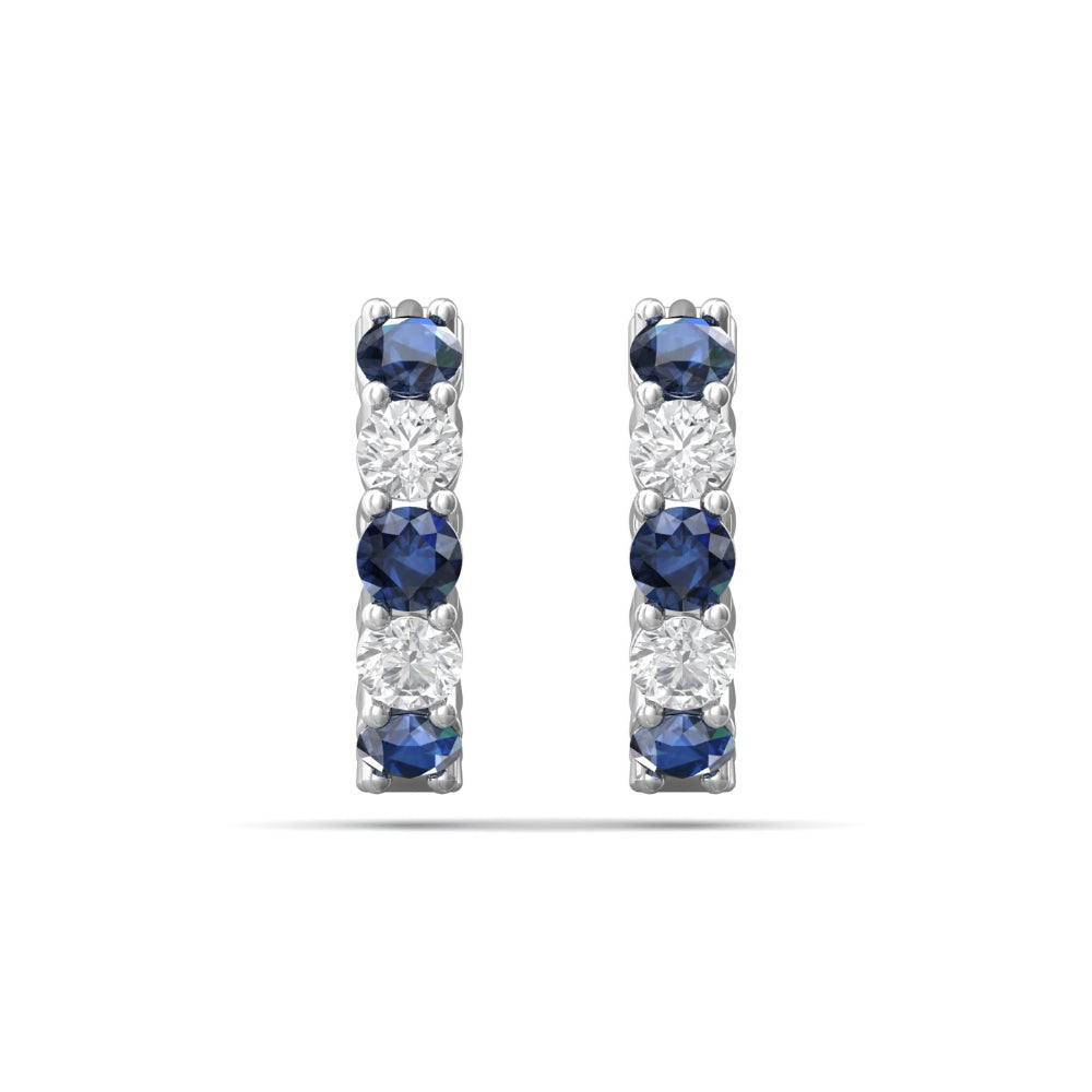 14k White Gold Martin Flyer Diamond & Sapphire Hoop Earrings