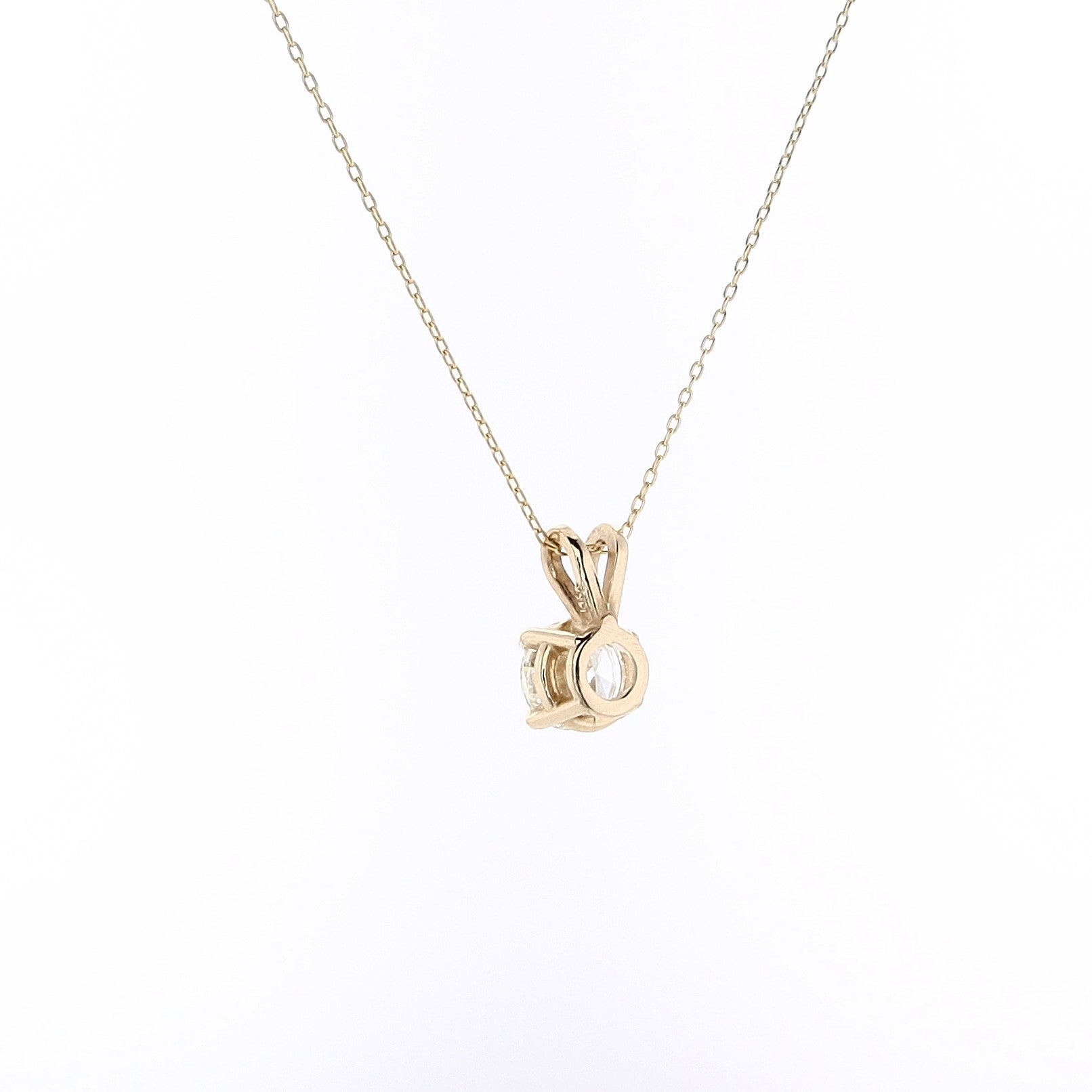 14K Yellow Gold Solitaire Round Diamond Pendant with 18' Cable Chain Necklace