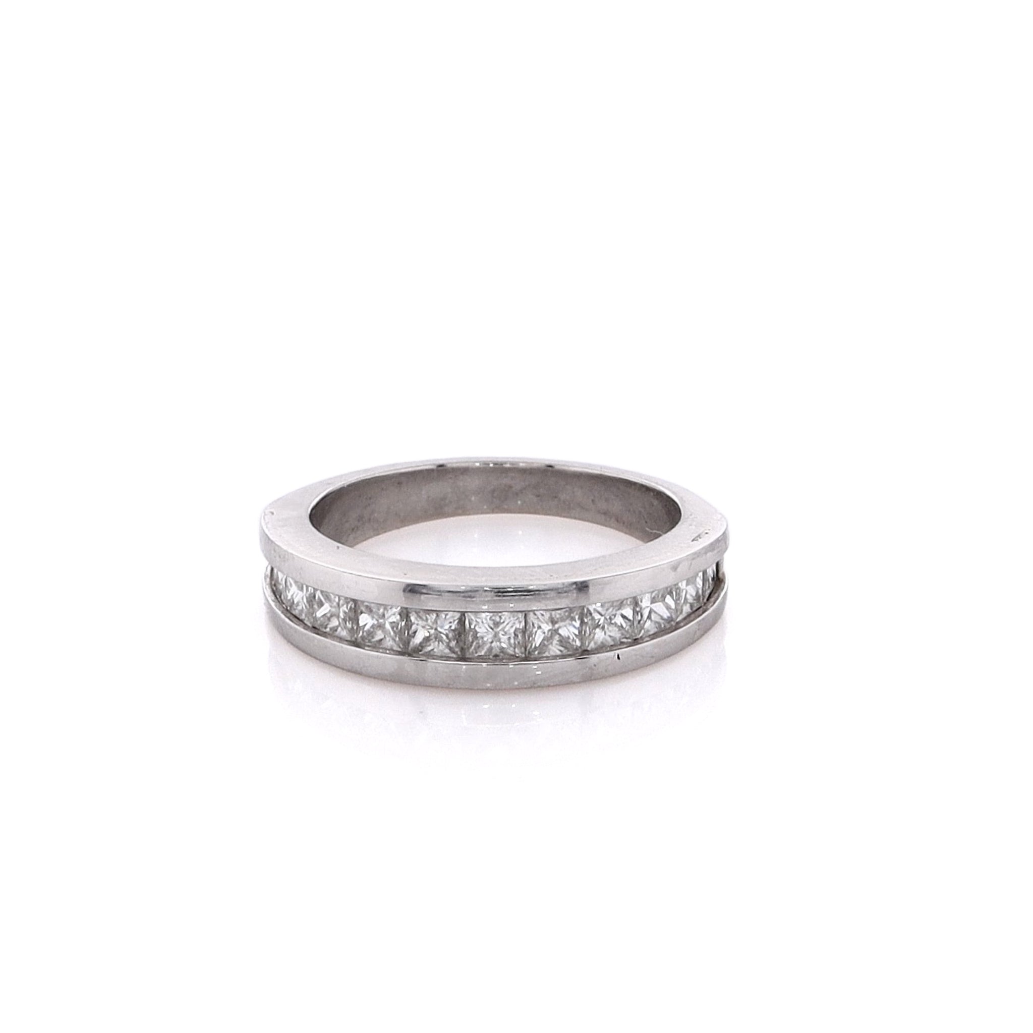 Luxurious Estate Platinum Channel-Set Princess Cut Diamond Wedding Band for Couples
