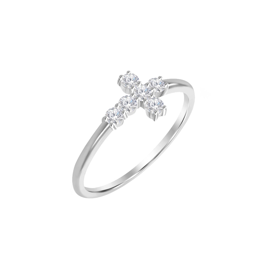 Gorgeous 18k White Gold Sideways Diamond Cross Ring