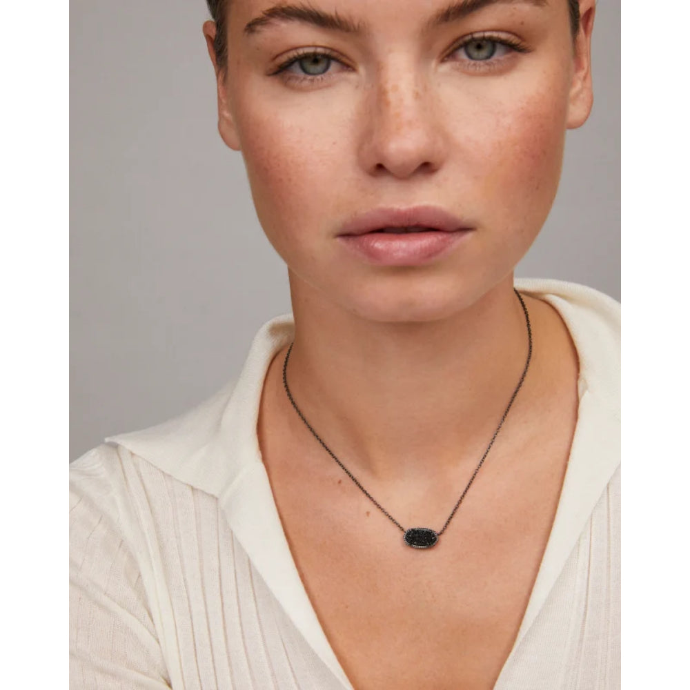 Kendra Scott Gunmetal Black Drusy Elisa Short Pendant Necklace