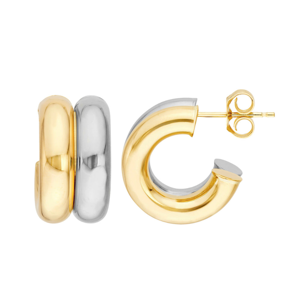 Stunning 14k Gold Two-Tone Double Open Hoop Earrings