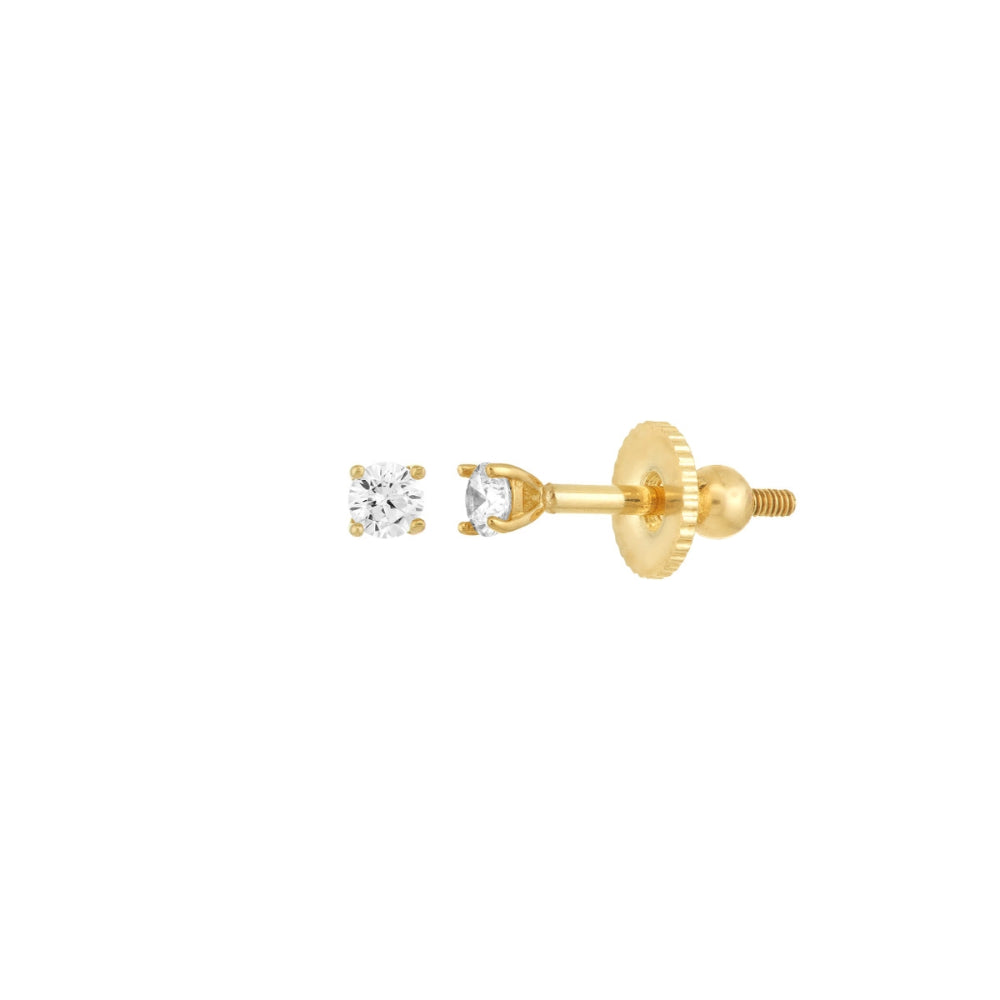 Lightweight 14k Yellow Gold Clear CZ Stud Earrings for Children