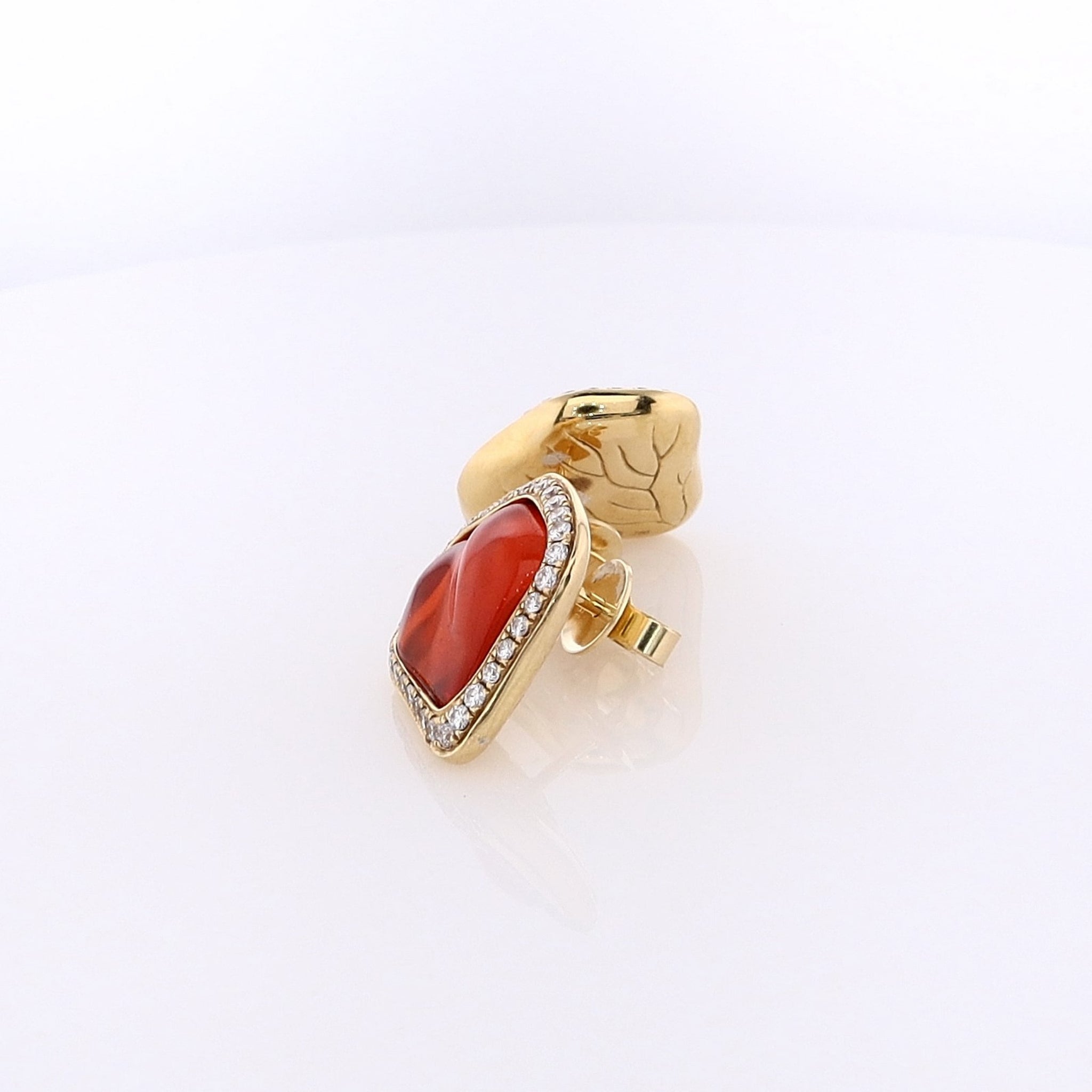 Estate K.JETTER Exquisite 18 Karat Yellow Gold Fire Opal and Diamond Stud Earrings for Women