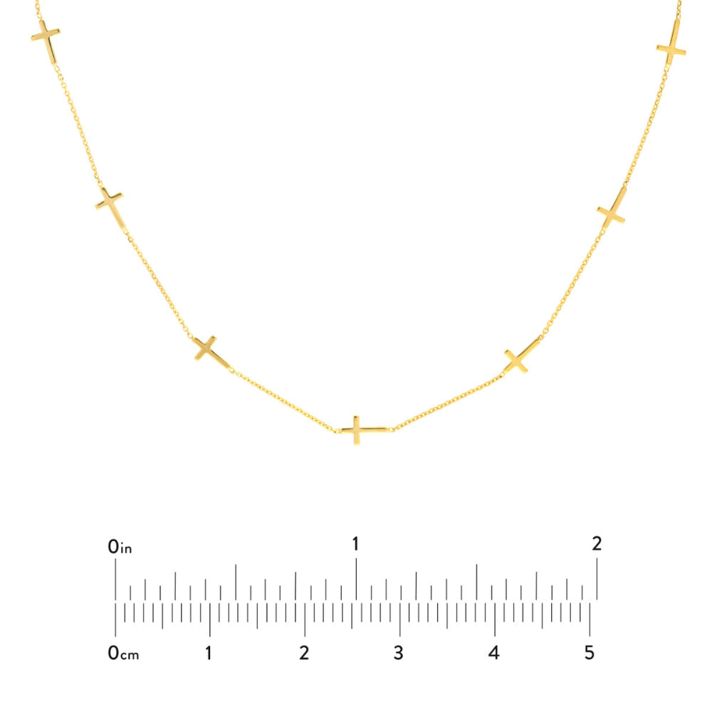 14k Yellow Gold Adjustable Mini Cross Station Necklace