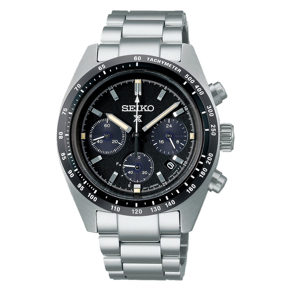 Seiko Prospex 39mm Solar Speedtimer in Black and Stainless Steel