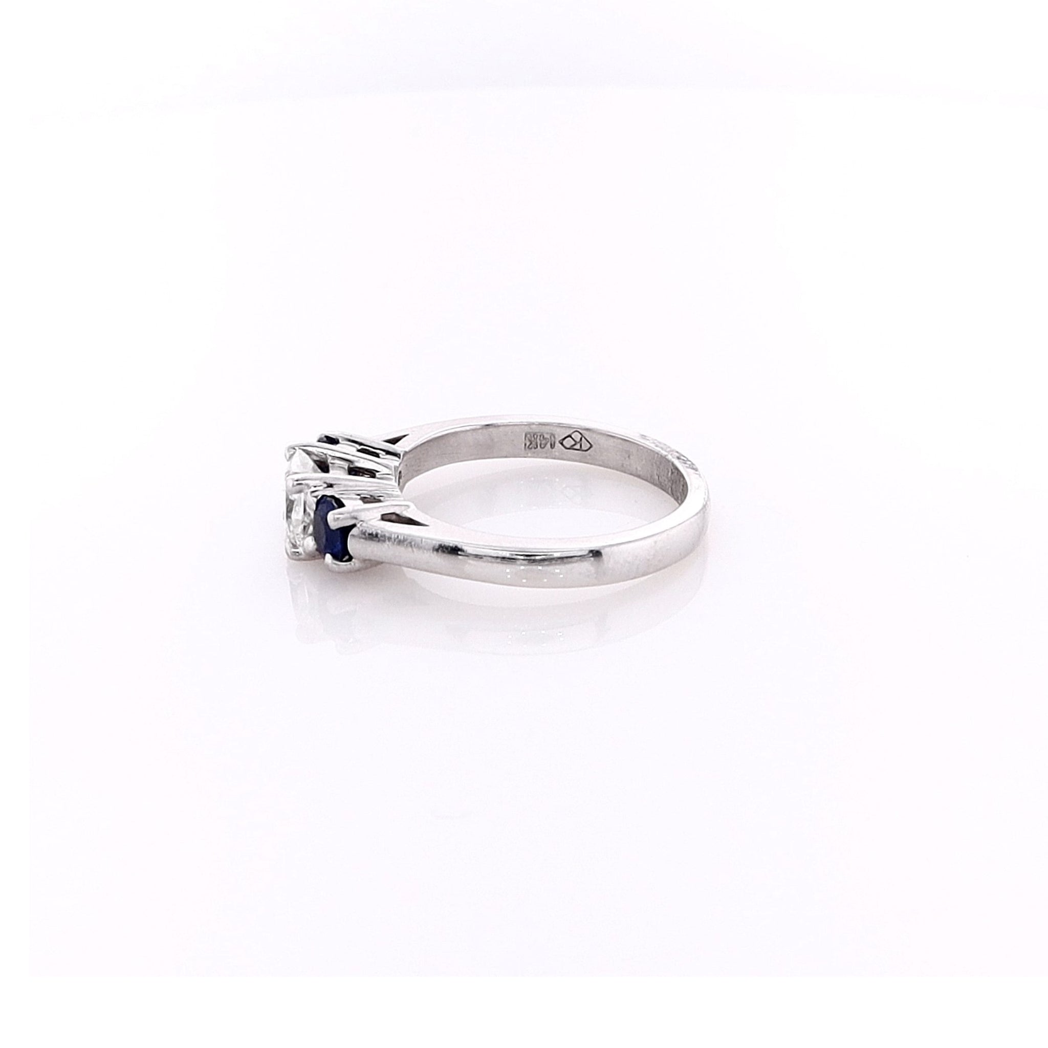 14k White Gold Prong-Set Three-Across Sapphire and Emerald Diamond Ring