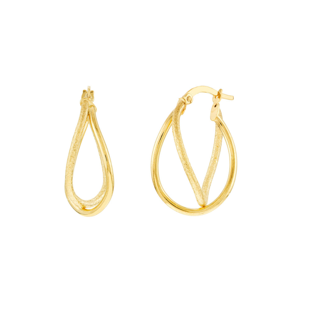 14k Gold Double Twisted Oval Hoop Earrings with Polished and Textured Design