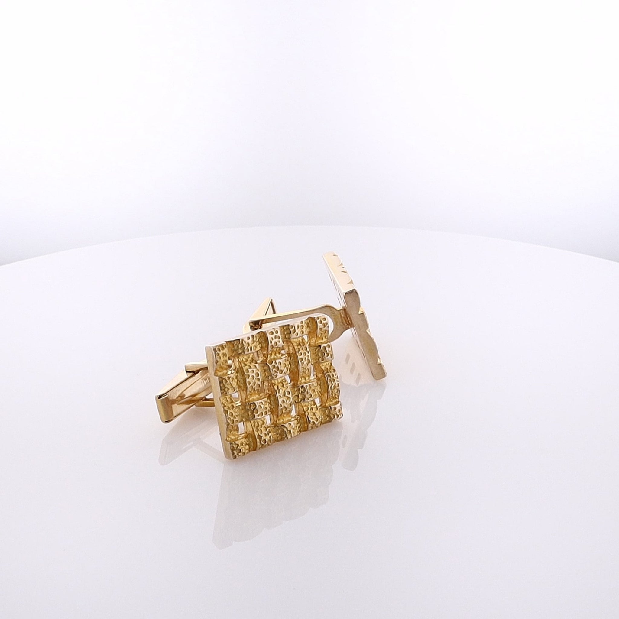 14 Karat Yellow Gold Textured Basket - weave Style Cufflinks for Gentlemen