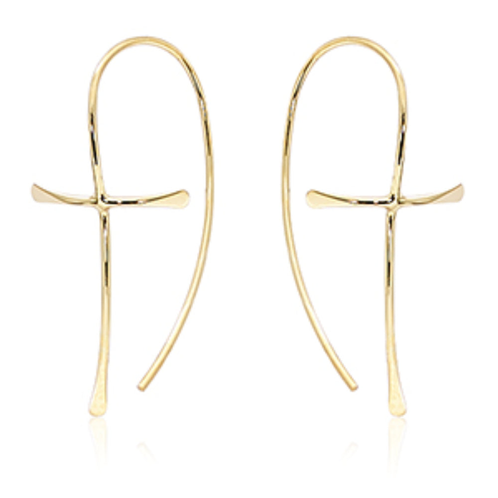 Exquisite 14k Yellow Gold Cross Threader Earrings for a Spiritual Touch