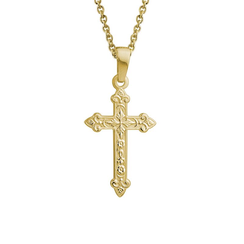 Exquisite 14k Gold Embossed Cross Design Pendant Necklace for Women and Men