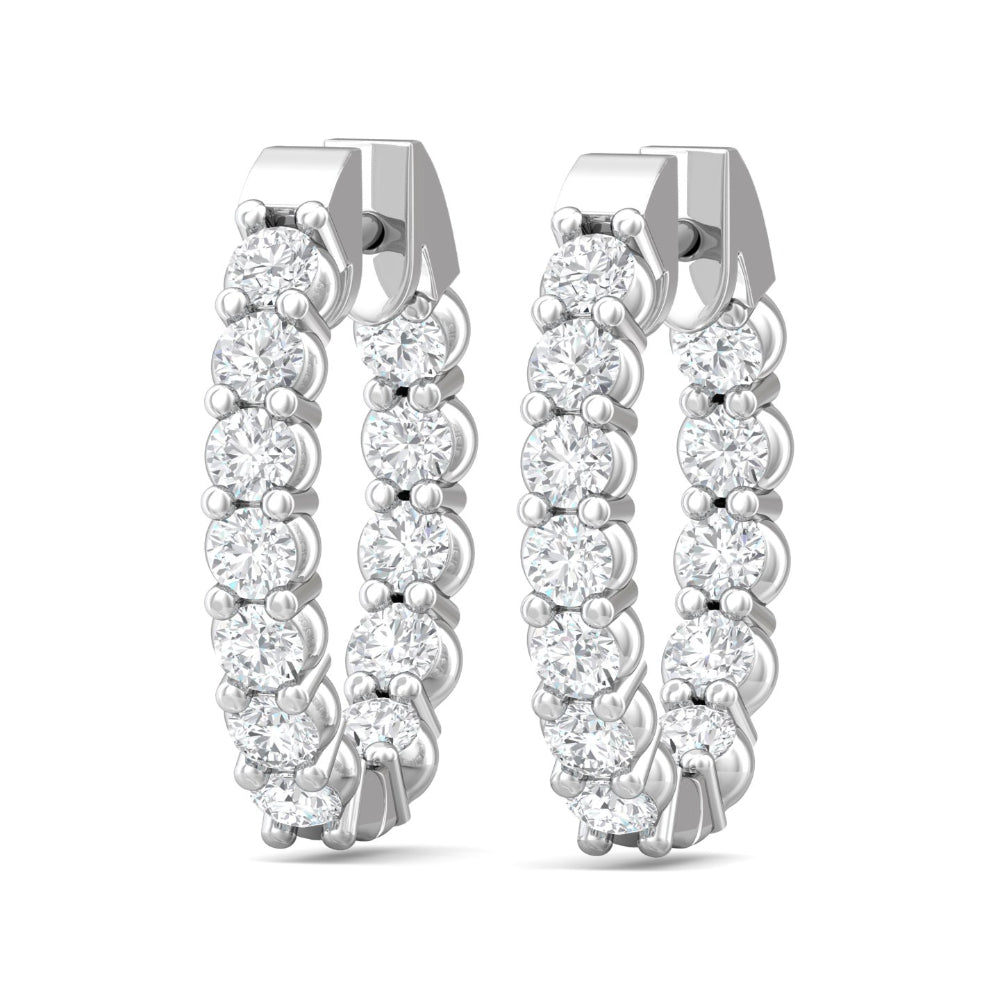 14k White Gold Inside/Outside Diamond Hoop Earrings with 24 Round Diamonds