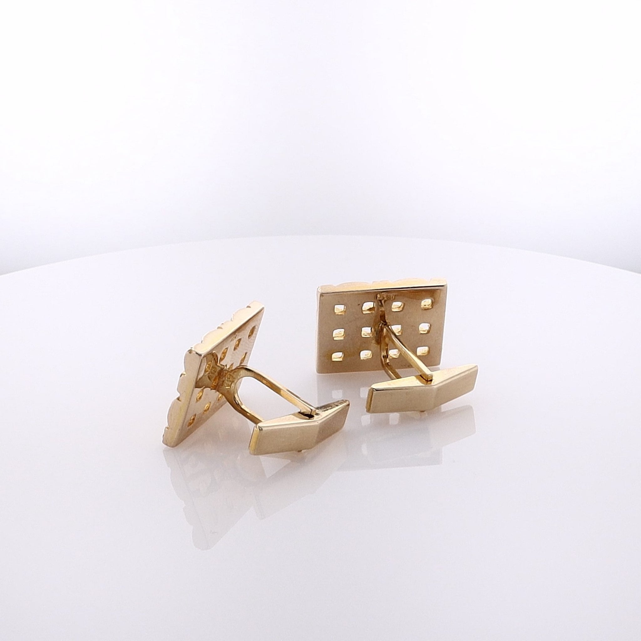 14 Karat Yellow Gold Textured Basket - weave Style Cufflinks for Gentlemen