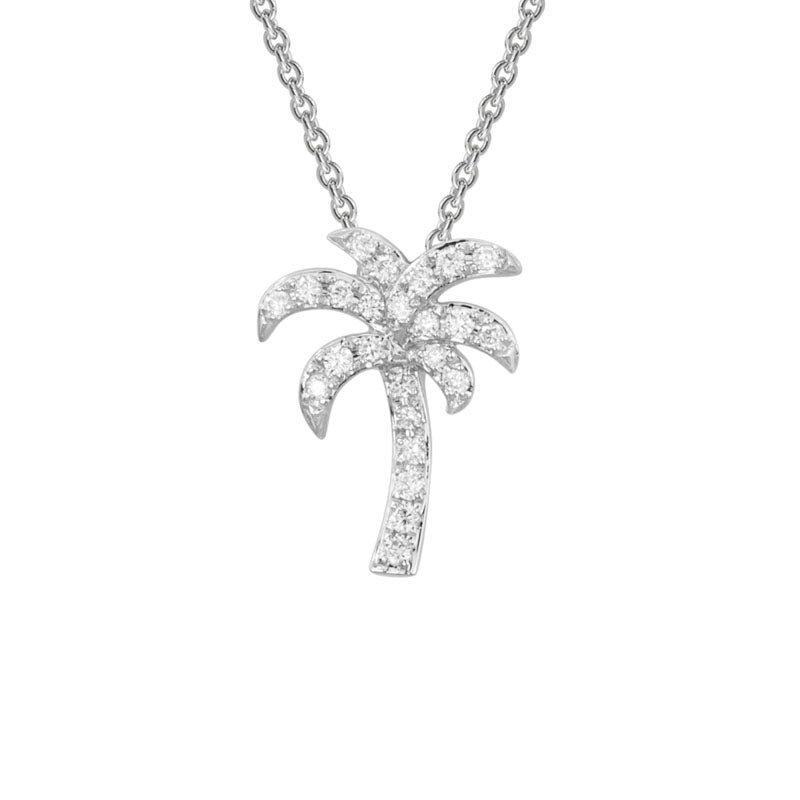 14k White Gold Adjustable Diamond Palm Tree Pendant with 0.13 ct Diamonds