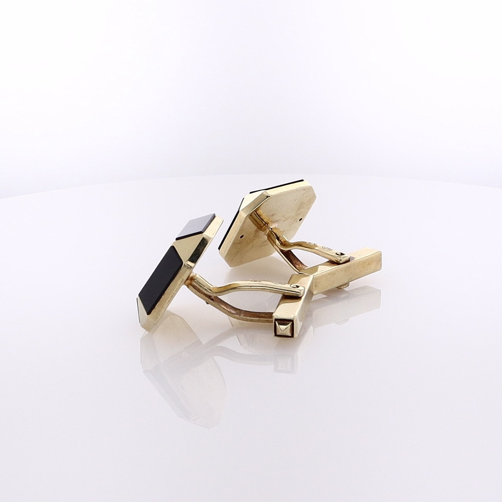 14 Karat Estate Yellow Gold Onyx Bordered Cufflinks with Unique Design