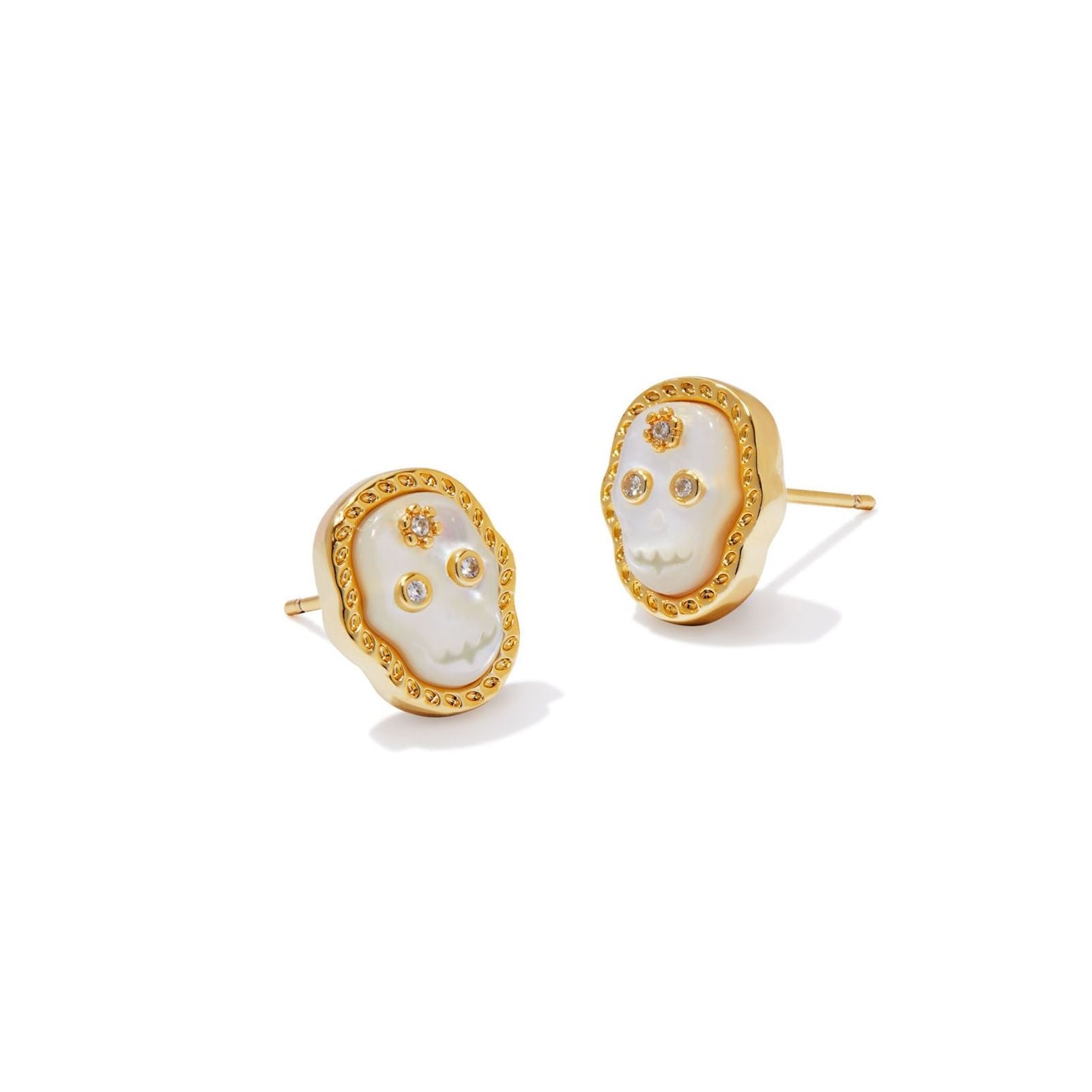 Kendra Scott Fashionable Ivory Mother - of - Pearl Skeleton - Shaped Gold Stud Earrings for Halloween