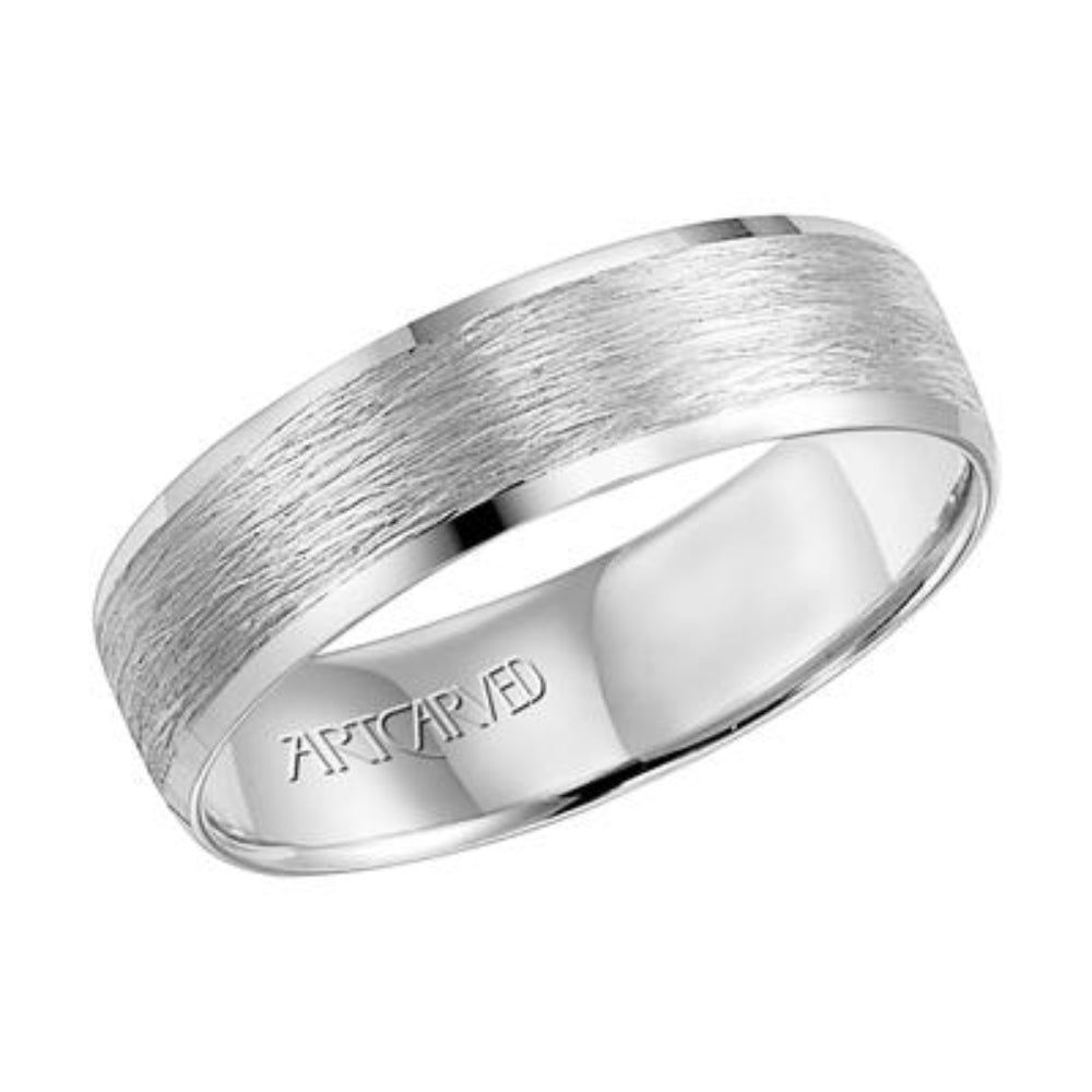Men's 6mm Flat Bevel Edge Carved Wedding Band