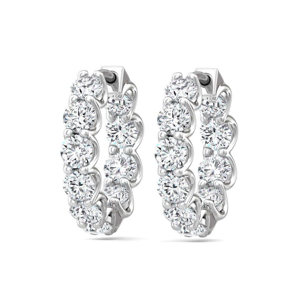 Martin Flyer 14k White Gold Diamond Hoop Earrings with 20 Round Diamonds