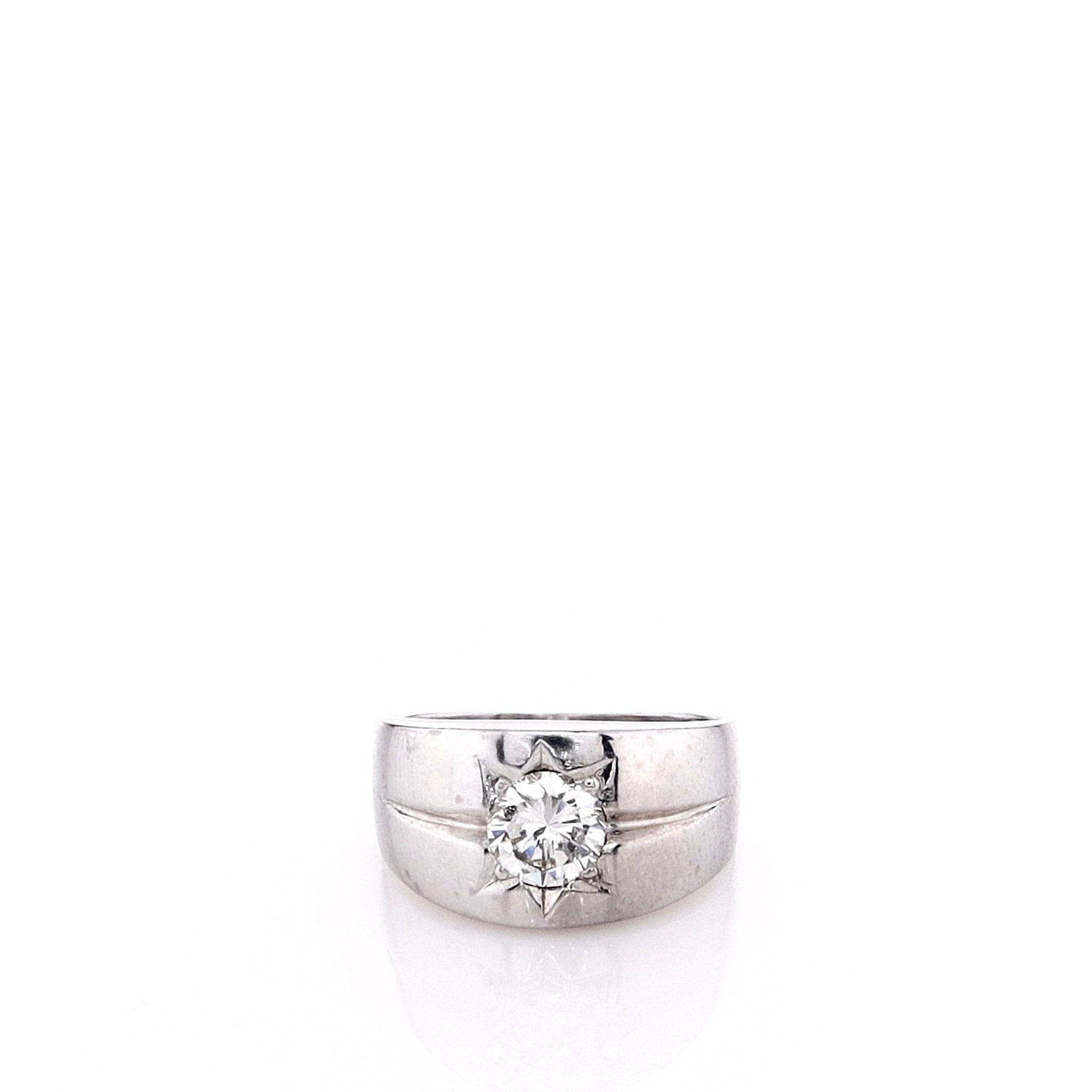 Platinum Estate Diamond Ring with Tapered Shank and Star Design