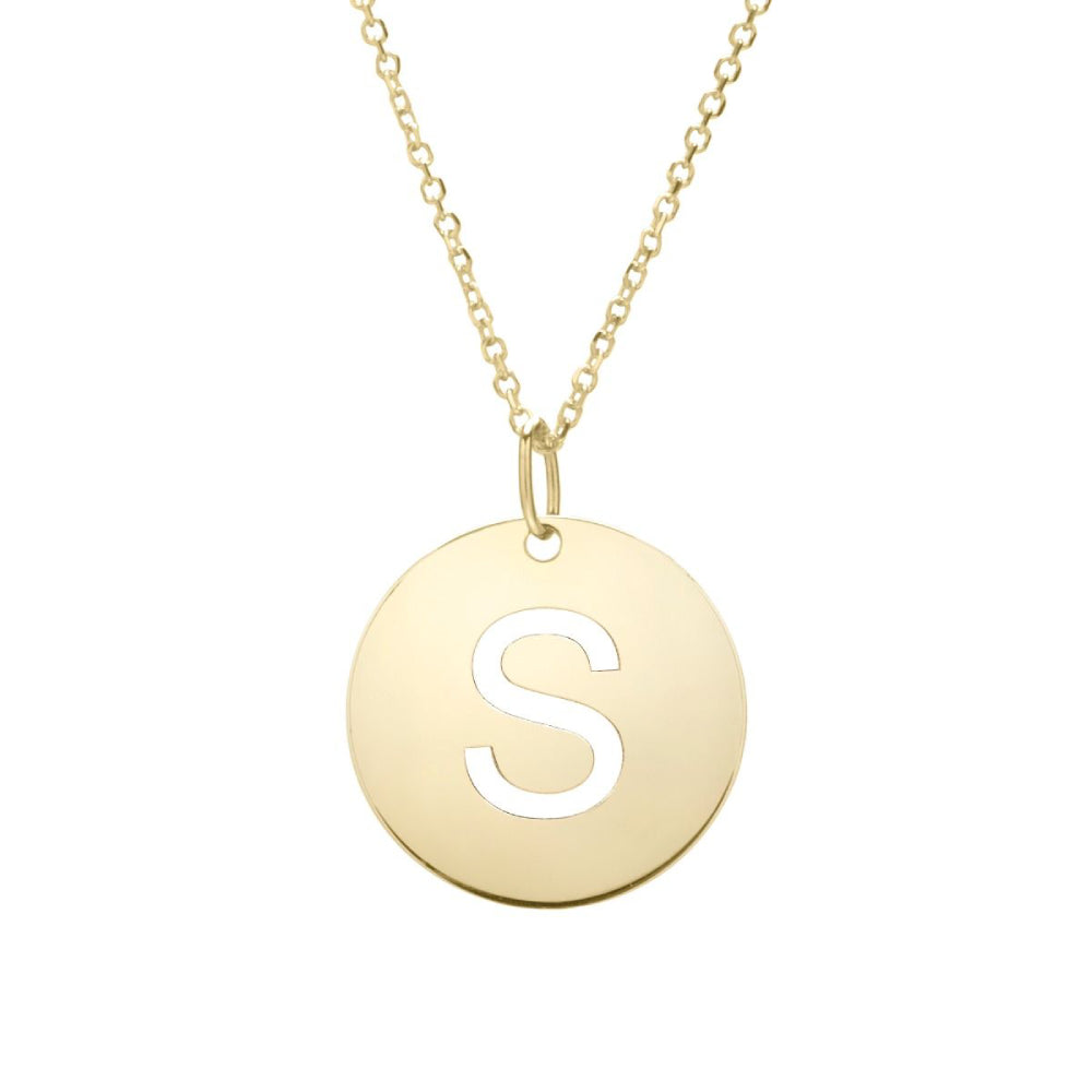 14k Gold Fashion Disc Pendant Initial Series - All Available Letters