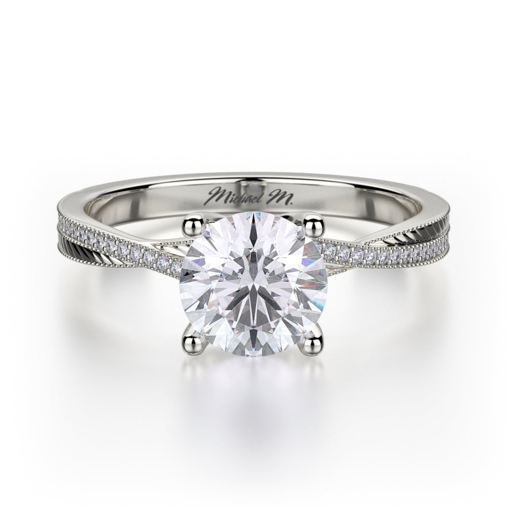 Exquisite 18k White Gold Michael M Monaco Engagement Ring for 0.9 - 1.1 Carat Center Diamond