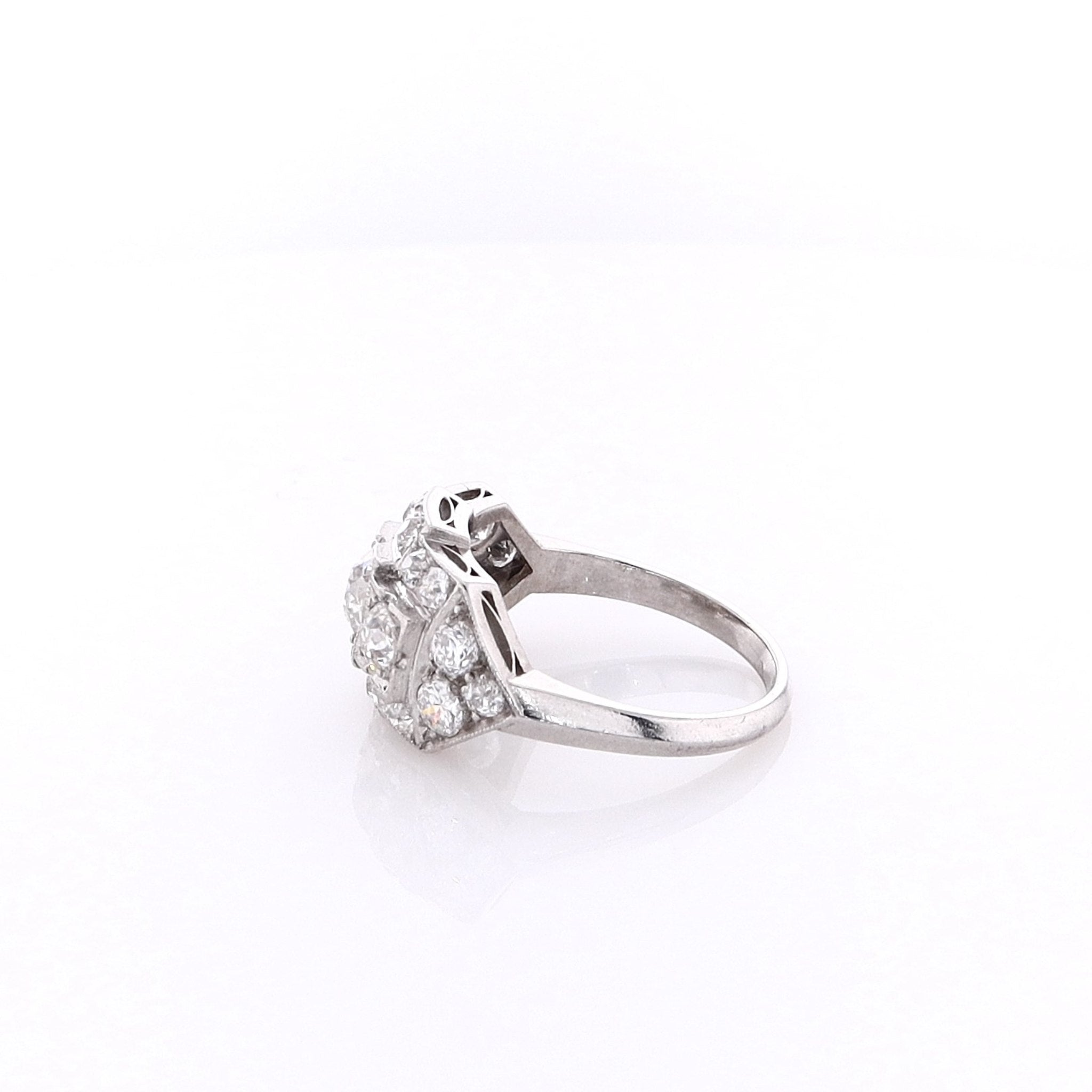Exquisite Estate 14k White Gold Vintage Old European Cut Diamond Chip Ring for Women