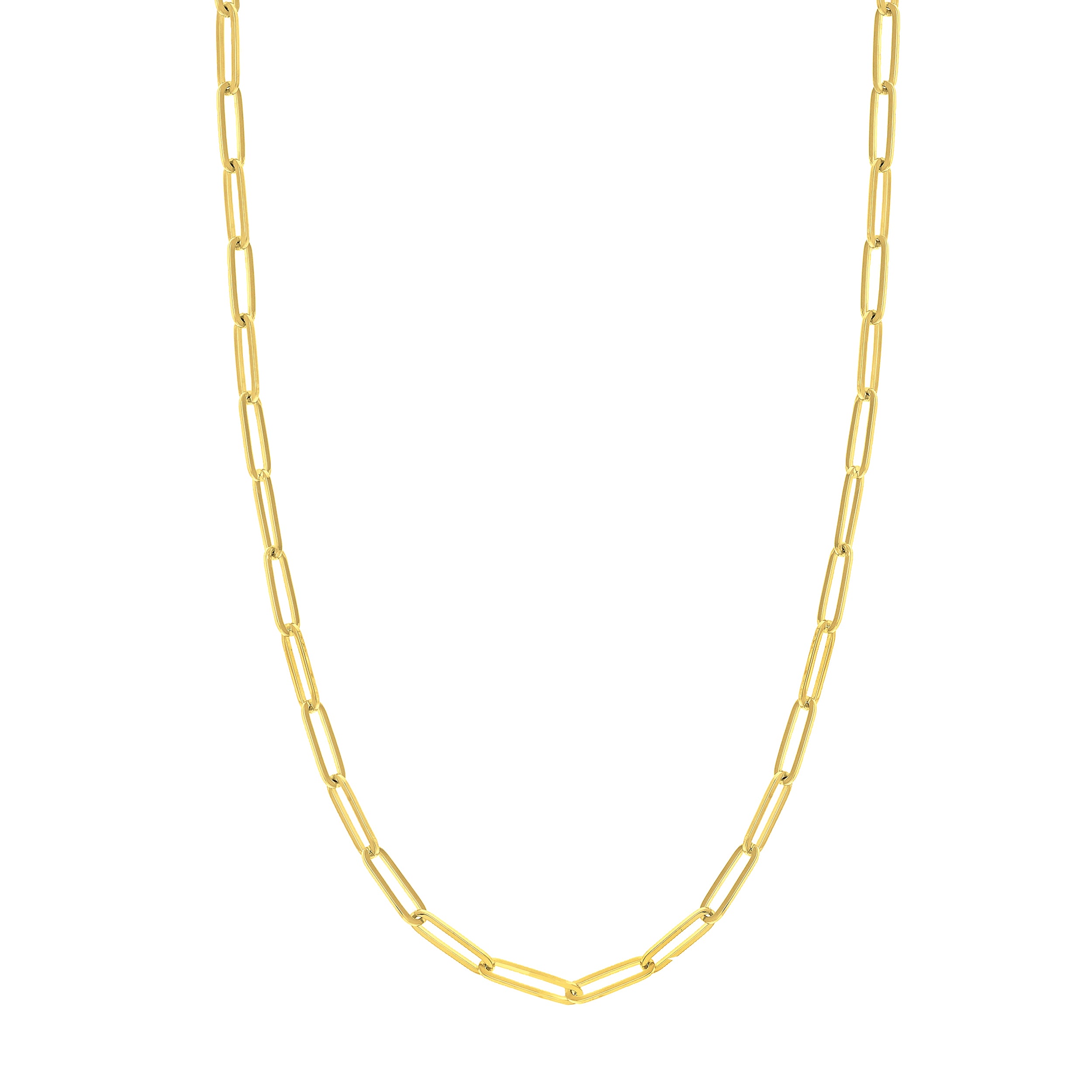 14k Yellow Gold Designer Paper Clip Style Long Link Chain Necklace for Fashion Lovers