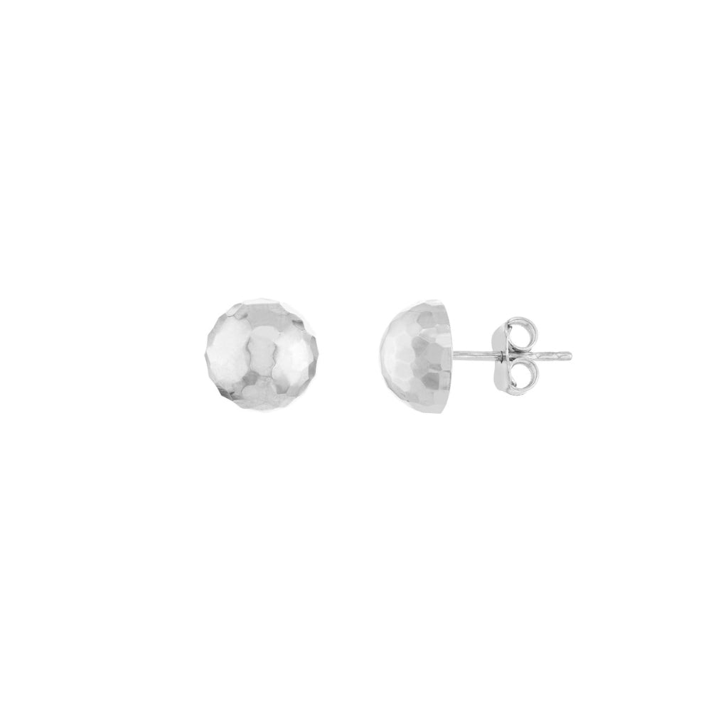 Stylish 14k White Gold Textured Dome Stud Earrings for Fashionable Accessories