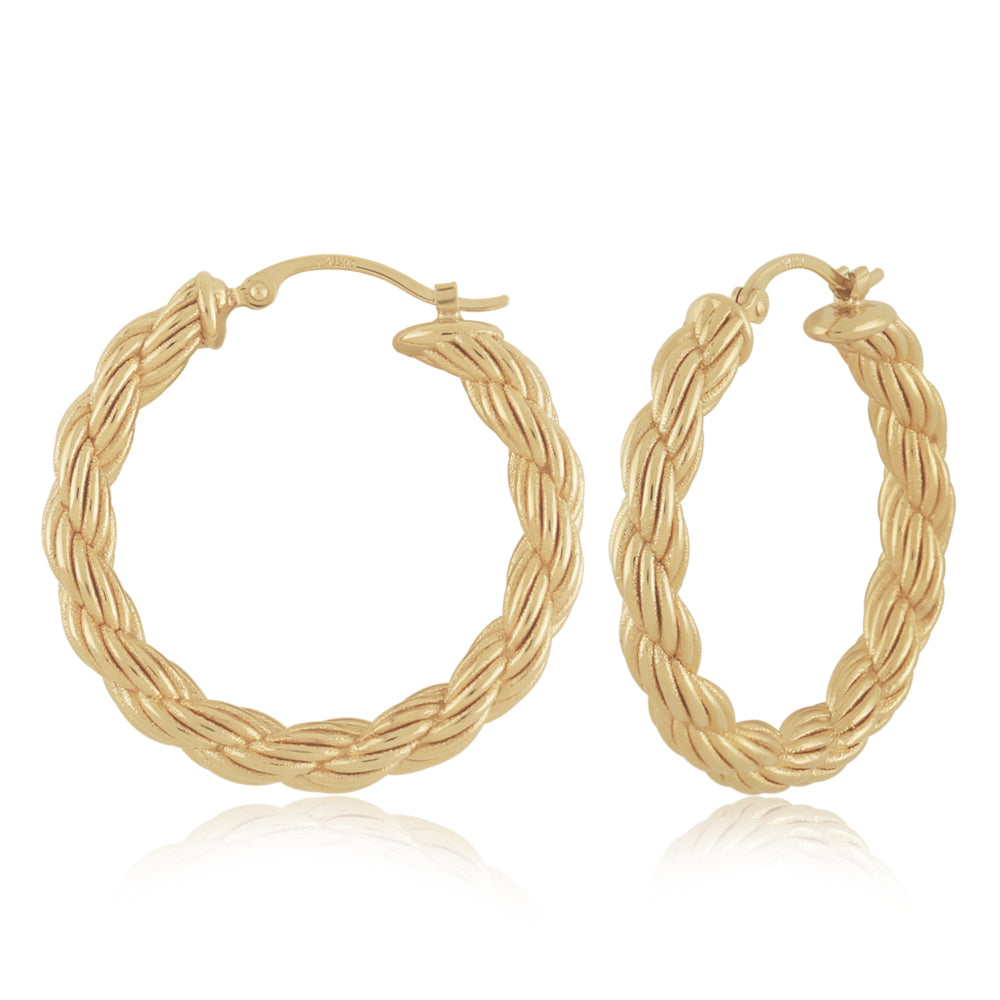 Stylish 14k Gold Rope Design Hoop Earrings for Fashion Lovers
