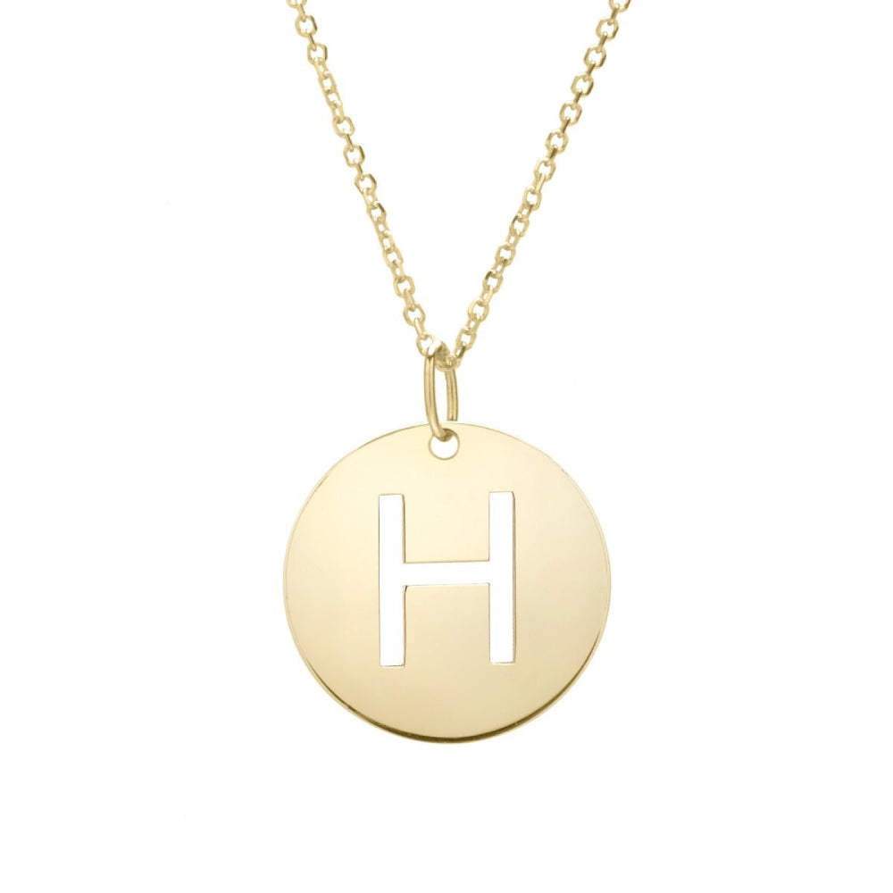 14k Gold Fashion Disc Pendant Initial Series - All Available Letters