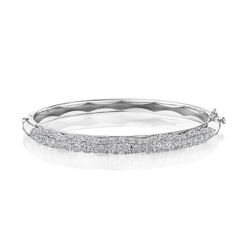 Tacori 18k White Gold Full Diamond Bangle with Striking Crescent Eclipse Design