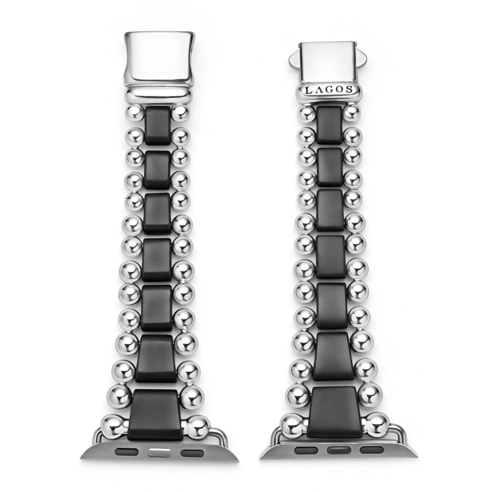 Lagos High - Tech Smart Caviar Matte Black Ceramic and Stainless Steel Watch Band for Apple Watch, Suitable for 42 - 49mm Sizes
