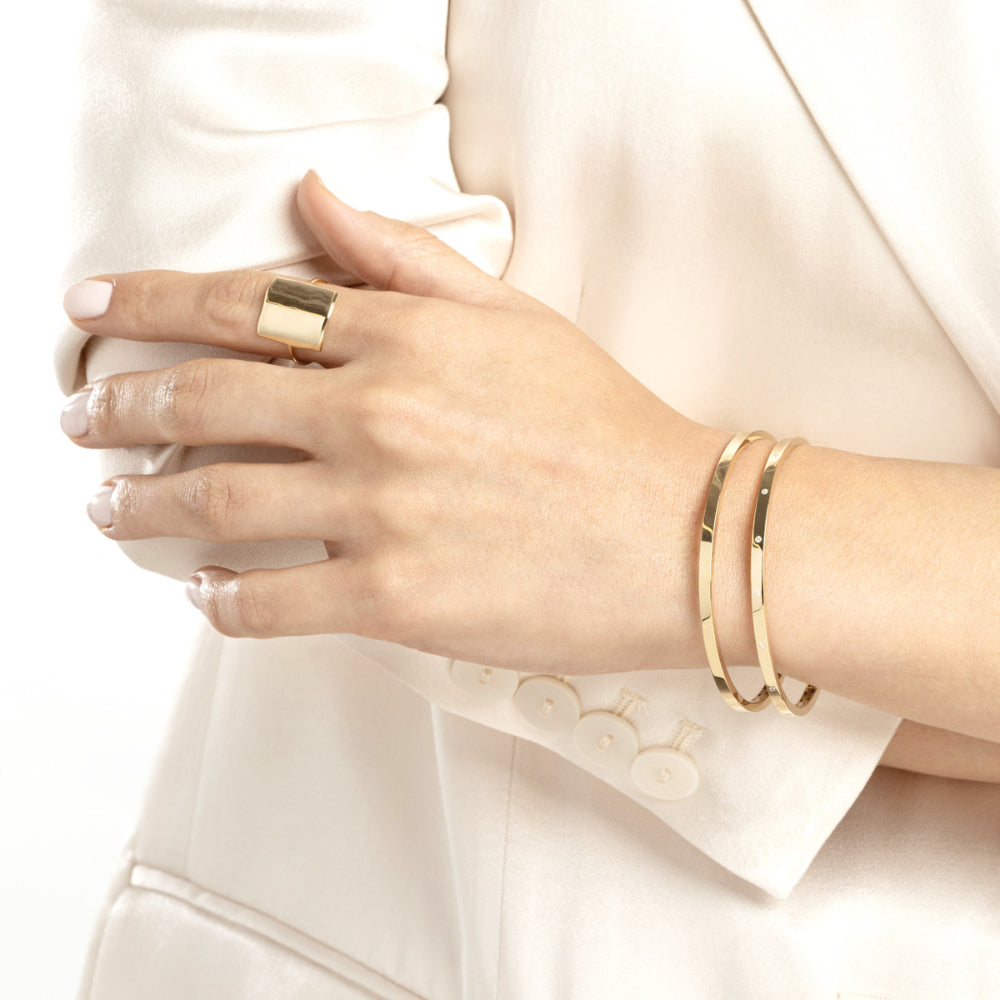 14k Yellow Gold Plain Bangle with Intricate Greek Key Interior Design