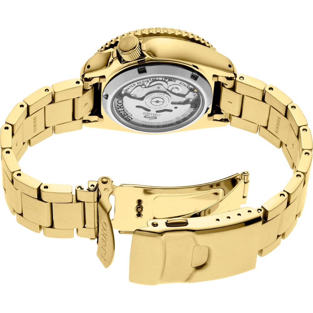 Seiko 5 Sport 38mm Automatic Gold Colored Watch with Black Dial SRPK18 - A Stylish and Versatile Timepiece