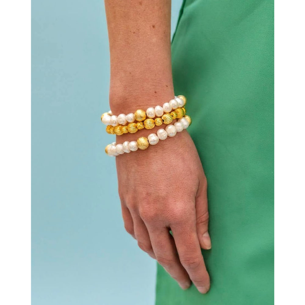 Lisi Lerch Georgia Style Freshwater Pearl and Gold-Tone Beaded Fashion Bracelet with 10mm Pearls