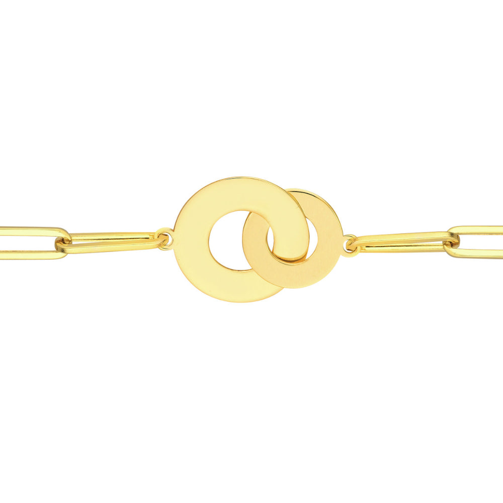 14k Gold Interlocked Disc and Paper Clip Design Chain Bracelet for a Bold Look