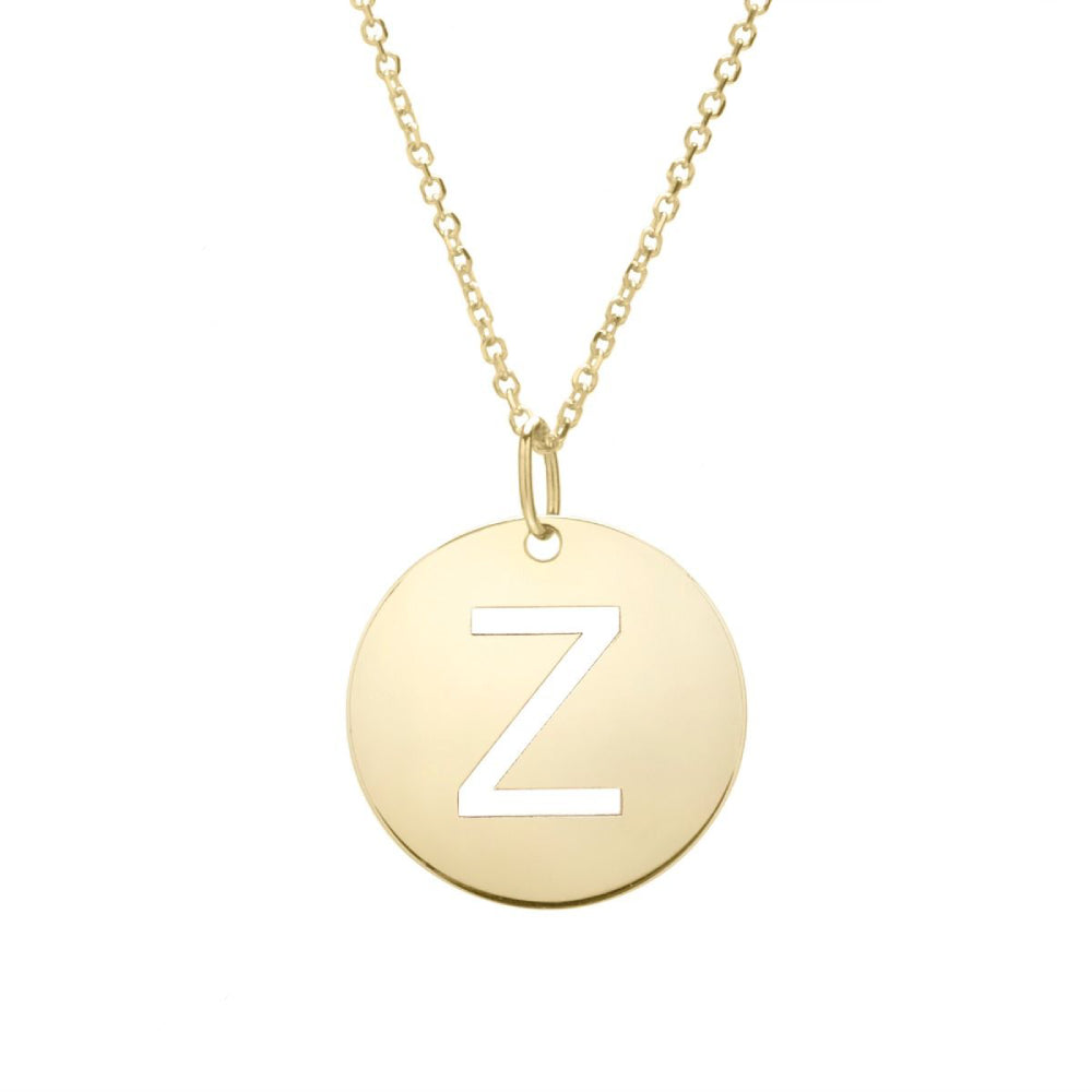 14k Gold Fashion Disc Pendant Initial Series - All Available Letters