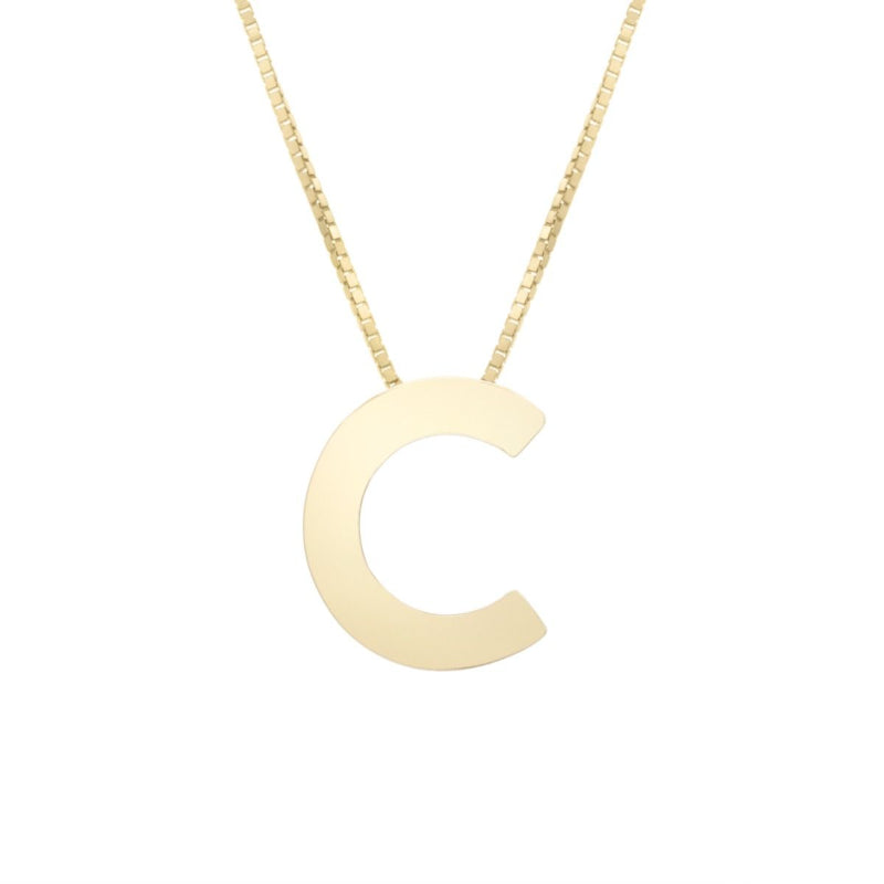 14K Gold Block Letter Initial Fashion Necklace - Available in ALL LETTERS
